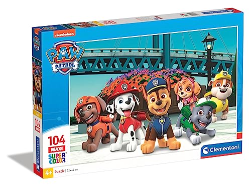 Clementoni 23755 Maxi Paw Patrol – Puzzle 104 Teile ab 4 Jahren, farbenfrohes Kinderpuzzle mit extra großen Puzzleteilen, Geschicklichkeitsspiel für Kinder von Clementoni