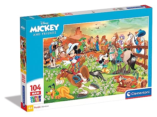 Clementoni 23759 Maxi Mickey & Friends – Puzzle 104 Teile ab 4 Jahren, farbenfrohes Kinderpuzzle mit extra großen Puzzleteilen, Geschicklichkeitsspiel für Kinder von Clementoni