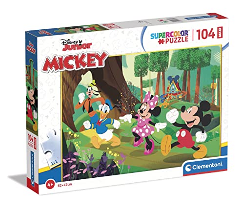 Clementoni 23772 Supercolor Disney Mickey and Friends-Puzzle 104 Maxi Teile Ab 4 Jahren, Buntes Kinderpuzzle Mit Besonderer Leuchtkraft, Geschicklichkeitsspiel Für Kinder, Mehrfarbig von Clementoni