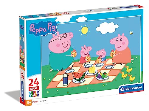 Clementoni 24028 Maxi Peppa Pig – Puzzle 24 Teile ab 3 Jahren, farbenfrohes Kinderpuzzle mit extra großen Puzzleteilen, Geschicklichkeitsspiel für Kinder von Clementoni