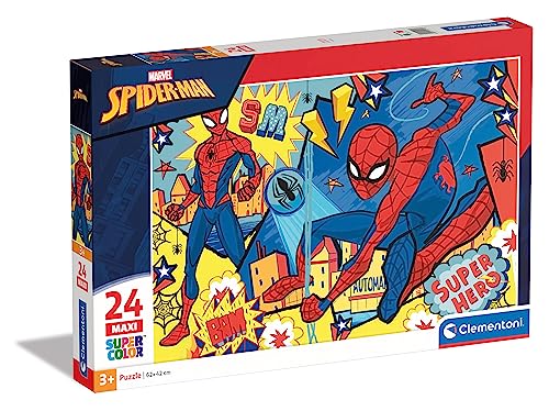 Clementoni 24216 Maxi Spiderman – Puzzle 24 Teile ab 3 Jahren, farbenfrohes Kinderpuzzle mit extra großen Puzzleteilen, Geschicklichkeitsspiel für Kinder von Clementoni