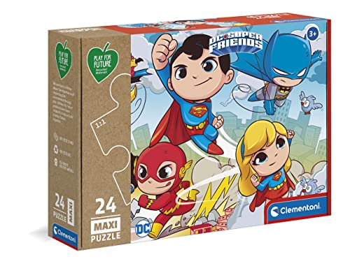 Clementoni 24219 Maxi Play for Future DC Superfriends – Puzzle 24 Teile ab 3 Jahren, Kinderpuzzle aus recyceltem & recycelbarem Material, Denkspiel für Kinder von Clementoni
