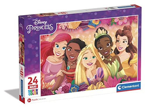 Clementoni 24241 Supercolor Disney Princess-Puzzle 24 Maxi Teile Ab 3 Jahren, Buntes Kinderpuzzle Mit Besonderer Leuchtkraft & Farbintensität, Geschicklichkeitsspiel Für Kinder, Mehrfarbig von Clementoni