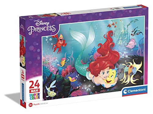 Clementoni 24243 Supercolor Little Mermaid-Puzzle 24 Maxi Teile Ab 3 Jahren, Buntes Kinderpuzzle Mit Besonderer Leuchtkraft & Farbintensität, Geschicklichkeitsspiel Für Kinder, Mehrfarbig von Clementoni