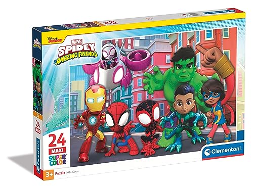 Clementoni 24249 Supercolor Marvel Spidey and His Amazing Friends-Puzzle 24 Maxi-Teile Ab 3 Jahren, Buntes Kinderpuzzle Mit Besonderer Leuchtkraft & Farbintensität von Clementoni