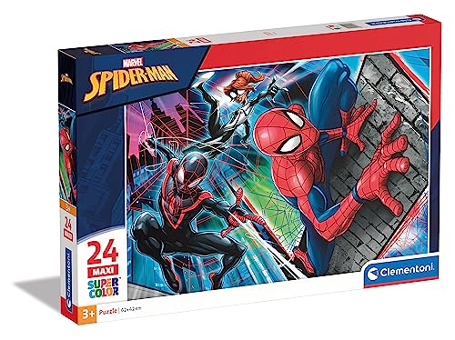 Clementoni 24497 Maxi Spiderman – Puzzle 24 Teile ab 3 Jahren, farbenfrohes Kinderpuzzle mit extra großen Puzzleteilen, Geschicklichkeitsspiel für Kinder von Clementoni