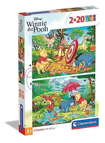 Clementoni 24516 Supercolor Winnie the Pooh – Puzzle 2 x 20 Teile ab 3 Jahren, buntes Kinderpuzzle mit besonderer Leuchtkraft & Farbintensität, Geschicklichkeitsspiel für Kinder, 28 x 24.4 x 3.9 von Clementoni