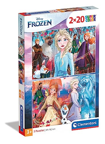 Clementoni 24759 Supercolor Frozen 2 – Puzzle 2 x 20 Teile ab 3 Jahren, buntes Kinderpuzzle mit besonderer Leuchtkraft & Farbintensität, Geschicklichkeitsspiel für Kinder von Clementoni