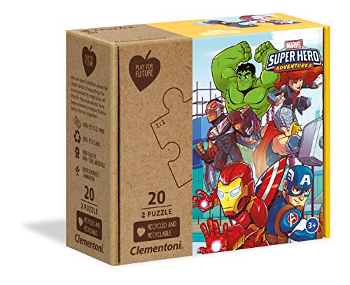 Clementoni 24775 Play for Future Marvel Superhero – Puzzle 2 x 20 Teile ab 3 Jahren, 2 Kinderpuzzle aus recyceltem & recycelbarem Material, Denkspiel für Kinder von Clementoni