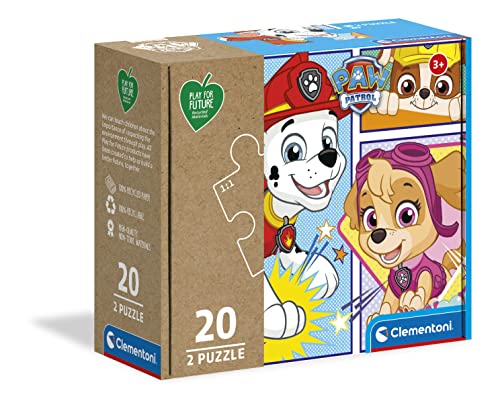 Clementoni 24782 Play for Future Paw Patrol – Puzzle 2 x 20 Teile ab 3 Jahren, 2 Kinderpuzzle aus recyceltem & recycelbarem Material, Denkspiel für Kinder von Clementoni