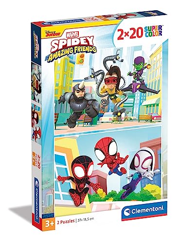 Clementoni 24794 2 x 20 Stück Supercolor Marvel Spidey and His Amazing Friends-2 20 Teile-Puzzle Für Kinder Ab 3 Jahren, Made In Italy, Mehrfarbig, Medium von Clementoni