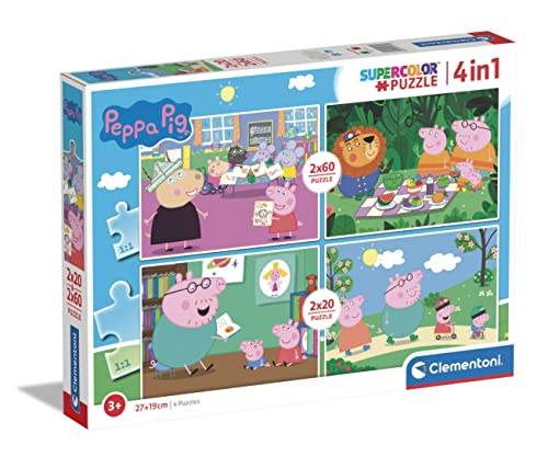 Clementoni - 24799 - Supercolor Puzzle - Peppa Pig - Puzzle 2x20+2x60 Teile Ab 3 Jahren, Buntes Kinderpuzzle Mit Besonderer Leuchtkraft & Farbintensität, Geschicklichkeitsspiel Für Kinder von Clementoni