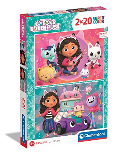 Clementoni Dreamworks Gabby's Dollhouse - 2 Puzzle mit 20 Teilen für Kinder ab 3 Jahren, Buntes Kinderpuzzle mit besonderer Leuchtkraft, 24802 von Clementoni von Clementoni