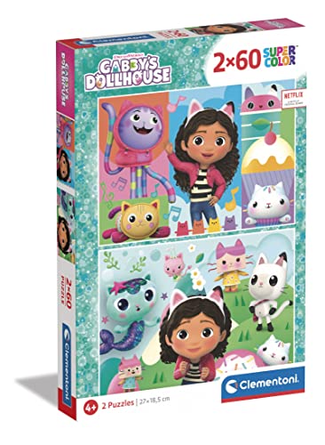 Clementoni 24804 Supercolor Gaby'S Dollhouse-2 Puzzle Mit 60 Teile Ab 4 Jahren, Buntes Kinderpuzzle Mit Besonderer Leuchtkraft & Farbintensität, Geschicklichkeitsspiel Für Kinder von Clementoni