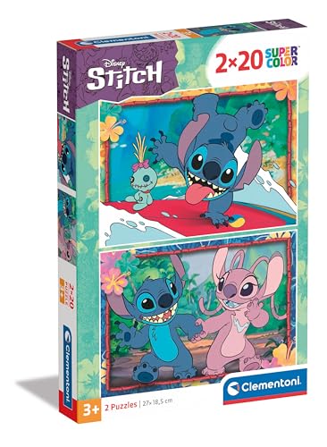 Clementoni Stitch Kinder Puzzle 2 x 20 Teile - Stitch 27 x 19 cm für Kinder ab 3 Jahre - Geschicklichkeitsspiel von Clementoni 24809 von Clementoni