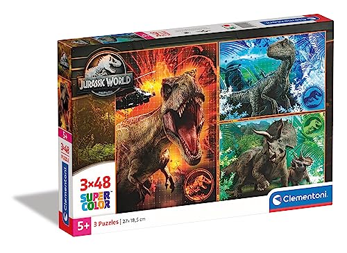 Clementoni 25250 Supercolor Jurassic World – Puzzle 3 x 48 Teile ab 4 Jahren, buntes Kinderpuzzle mit besonderer Leuchtkraft & Farbintensität, Geschicklichkeitsspiel für Kinder Clementoni 25250 Supercolor Jurassic World – Puzzle 3 x 48 Teile ab 4 Jahren, buntes Kinderpuzzle mit besonderer Leuchtkraft & Farbintensität, Geschicklichkeitsspiel für Kinder von Clementoni