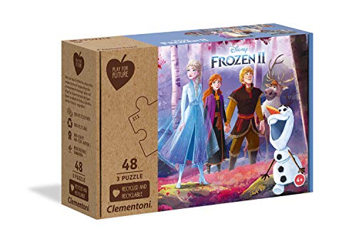 Clementoni 25255 Play for Future Frozen 2 – Puzzle 3 x 48 Teile ab 4 Jahren, 3 Kinderpuzzle aus recyceltem & recycelbarem Material, Denkspiel für Kinder von Clementoni