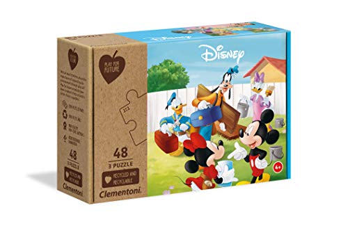 Clementoni 25256 Play for Future Mickey Mouse – Puzzle 3 x 48 Teile ab 4 Jahren, 3 Kinderpuzzle aus recyceltem & recycelbarem Material, Denkspiel für Kinder von Clementoni