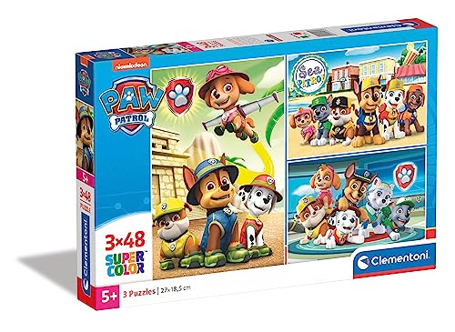 Clementoni 25262 Supercolor Paw Patrol – Puzzle 3 x 48 Teile ab 4 Jahren, buntes Kinderpuzzle mit besonderer Leuchtkraft & Farbintensität, Geschicklichkeitsspiel für Kinder von Clementoni