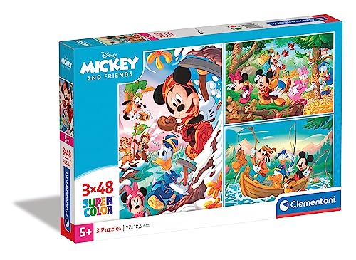 Clementoni 25266 Supercolor Mickey & Friends Puzzle 3 x 48 Teile ab 5 Jahren, buntes Kinderpuzzle mit besonderer Leuchtkraft & Farbintensität, Geschicklichkeitsspiel für Kinder Mehrfarbig von Clementoni