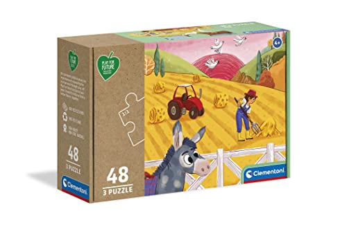 Clementoni 25268 Play for Future Animals – Puzzle 3 x 48 Teile ab 4 Jahren, 3 Kinderpuzzle aus recyceltem & recycelbarem Material, Denkspiel für Kinder von Clementoni
