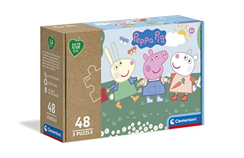 Clementoni 25269 Play for Future Peppa Pig – Puzzle 3 x 48 Teile ab 4 Jahren, 3 Kinderpuzzle aus recyceltem & recycelbarem Material, Denkspiel für Kinder von Clementoni
