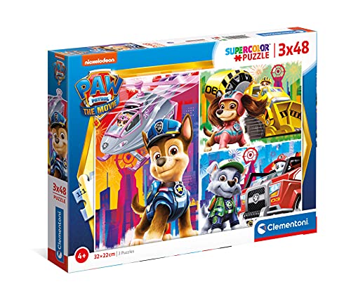 Clementoni 25271 Supercolor Paw Patrol The Movie Teile (inkl. 3 x 48 Stück) – Made in Italy, Kinder 4 Jahre Puzzle Cartoon, Mehrfarbig, One Size von Clementoni