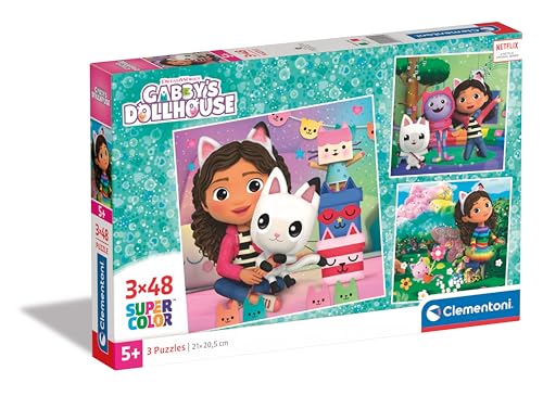 Clementoni 25295 Supercolor Gabbys Dollshouse-3 Puzzle mit 48 Teile Ab 5 Jahren, Buntes Kinderpuzzle Mit Besonderer Leuchtkraft & Farbintensität, Geschicklichkeitsspiel Für Kinder von Clementoni