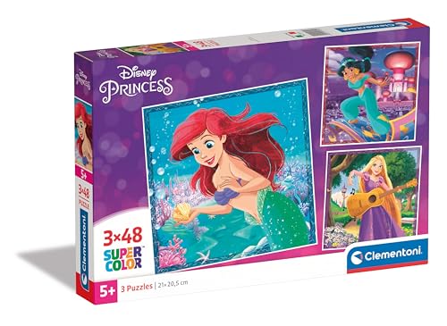Clementoni 25304 Supercolor Disney Princesses-3 Puzzle mit 48 Teile Ab 5 Jahren, Buntes Kinderpuzzle Mit Besonderer Leuchtkraft & Farbintensität, Geschicklichkeitsspiel Für Kinder von Clementoni