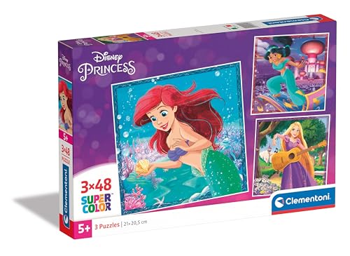 Clementoni Supercolor Disney Princesses Puzzle 3 x 48 Teile - Disney Puzzle für Kinder ab 5 Jahren - buntes Kinderpuzzle mit besonderer Leuchtkraft & Farbintensität 25304 von Clementoni