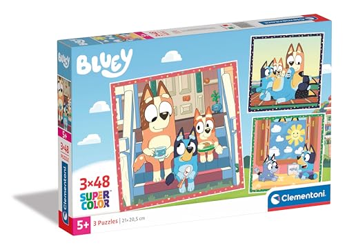 Clementoni 25308 Supercolor Bluey – 3 x 48 (inkl. 3 à 48 Teile) Kinder ab 5 Jahren, Cartoon-Puzzle, hergestellt in Italien, Mehrfarbig von Clementoni