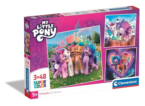 Clementoni 25322 Supercolor My Little Pony – 3 x 48 (inkl. 3 à 48 Teile) Kinder ab 5 Jahren, Cartoon-Puzzle, hergestellt in Italien, Mehrfarbig von Clementoni