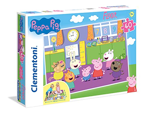 Clementoni 25458 Bodenpuzzle Peppa Pig – Puzzle 40 Teile ab 3 Jahren, buntes Riesenpuzzle zum Zusammensetzen auf dem Boden, extra große Puzzleteile, Denkspiel für Kinder von Clementoni