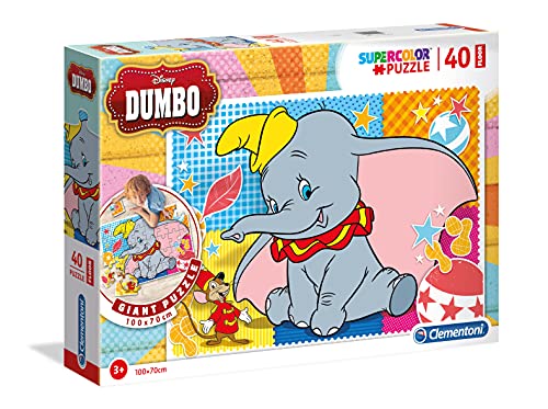 Clementoni 25461 Bodenpuzzle Dumbo – Puzzle 40 Teile ab 3 Jahren, buntes Riesenpuzzle zum Zusammensetzen auf dem Boden, extra große Puzzleteile, Denkspiel für Kinder von Clementoni