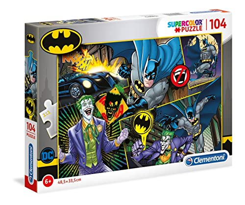 Clementoni 25708 Supercolor Batman – Puzzle 104 Teile ab 6 Jahren, buntes Kinderpuzzle mit besonderer Leuchtkraft & Farbintensität, Geschicklichkeitsspiel für Kinder von Clementoni