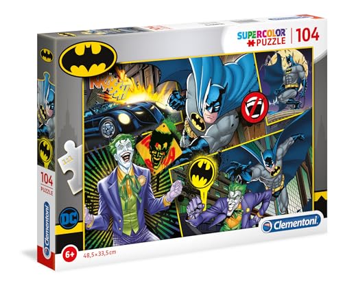 Clementoni 25708 Supercolor Batman – Puzzle 104 Teile ab 6 Jahren, buntes Kinderpuzzle mit besonderer Leuchtkraft & Farbintensität, Geschicklichkeitsspiel für Kinder von Clementoni