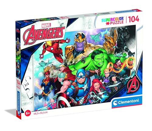 Clementoni 25718 Supercolor Avengers – Puzzle 104 Teile ab 6 Jahren, buntes Kinderpuzzle mit besonderer Leuchtkraft & Farbintensität, Geschicklichkeitsspiel für Kinder von Clementoni
