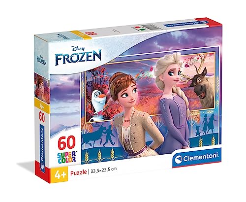 Clementoni 26056 Supercolor Frozen 2 – Puzzle 60 Teile ab 4 Jahren, buntes Kinderpuzzle mit besonderer Leuchtkraft & Farbintensität, Geschicklichkeitsspiel für Kinder von Clementoni