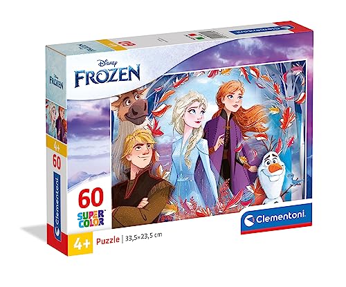 Clementoni 26058 Supercolor Frozen 2 – Puzzle 60 Teile ab 4 Jahren, buntes Kinderpuzzle mit besonderer Leuchtkraft & Farbintensität, Geschicklichkeitsspiel für Kinder von Clementoni