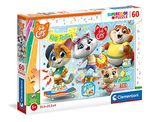Clementoni 26063 Supercolor 44 Cats – Puzzle 60 Teile ab 4 Jahren, buntes Kinderpuzzle mit besonderer Leuchtkraft & Farbintensität, Geschicklichkeitsspiel für Kinder von Clementoni