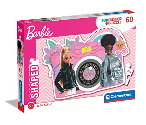 Clementoni 26067 Supercolor Shaped Barbie-Puzzle 60 Teile Ab 5 Jahren, buntes Kinderpuzzle mit besonderer Leuchtkraft & Farbintensität, Geschicklichkeitsspiel für Kinder, Mehrfarbig von Clementoni