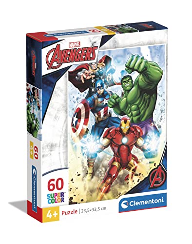Clementoni 26193 Supercolor Marvel Avengers-Puzzle 60 Teile Ab 5 Jahren, Buntes Kinderpuzzle Mit Besonderer Leuchtkraft & Farbintensität, Geschicklichkeitsspiel Für Kinder von Clementoni
