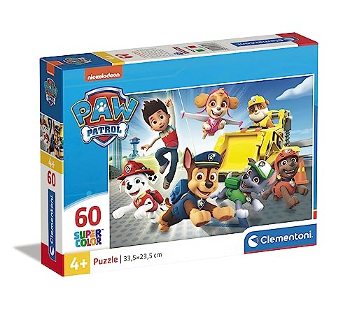 Clementoni 26203 Supercolor Paw Patrol-Puzzle 60 Teile Ab 4 Jahren, Buntes Kinderpuzzle Mit Besonderer Leuchtkraft & Farbintensität, Geschicklichkeitsspiel Für Kinder von Clementoni