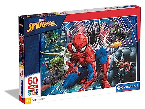 Clementoni 26444 Maxi Spiderman – Puzzle 60 Teile ab 4 Jahren, farbenfrohes Kinderpuzzle mit extra großen Puzzleteilen, Geschicklichkeitsspiel für Kinder von Clementoni