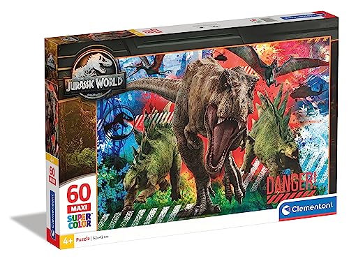 Clementoni 26456 Maxi Jurassic World – Puzzle 60 Teile ab 4 Jahren, farbenfrohes Kinderpuzzle mit extra großen Puzzleteilen, Geschicklichkeitsspiel für Kinder von Clementoni