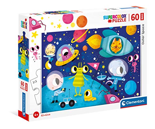 Clementoni 26464 Maxi Weltraum – Puzzle 60 Teile ab 4 Jahren, farbenfrohes Kinderpuzzle mit extra großen Puzzleteilen, Geschicklichkeitsspiel für Kinder von Clementoni