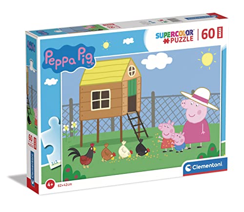 Clementoni 26590 Supercolor Peppa Pig-Puzzle 60 Maxi Teile Ab 4 Jahren, Buntes Kinderpuzzle Mit Besonderer Leuchtkraft & Farbintensität, Geschicklichkeitsspiel Für Kinder, Mehrfarbig von Clementoni