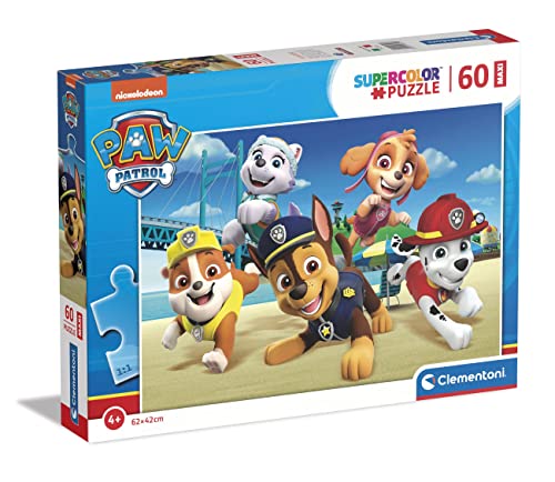 Clementoni 26591 Supercolor Paw Patrol-Puzzle 60 Maxi Teile Ab 4 Jahren, Buntes Kinderpuzzle Mit Besonderer Leuchtkraft & Farbintensität, Geschicklichkeitsspiel Für Kinder von Clementoni