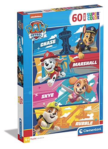 Clementoni 26592 Supercolor Paw Patrol-Puzzle 60 Maxi Teile Ab 4 Jahren, Buntes Kinderpuzzle Mit Besonderer Leuchtkraft & Farbintensität, Geschicklichkeitsspiel Für Kinder von Clementoni