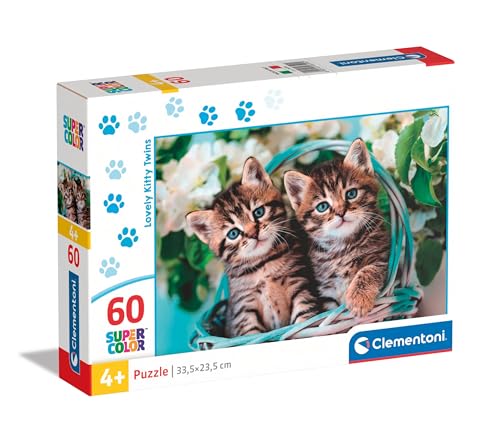 Clementoni 26599 Supercolor Lovely Kitty Twins – 60 Teile Kinder 4 Jahre, Tiere, Puzzle Katzen, Made in Italy, Mehrfarbig von Clementoni